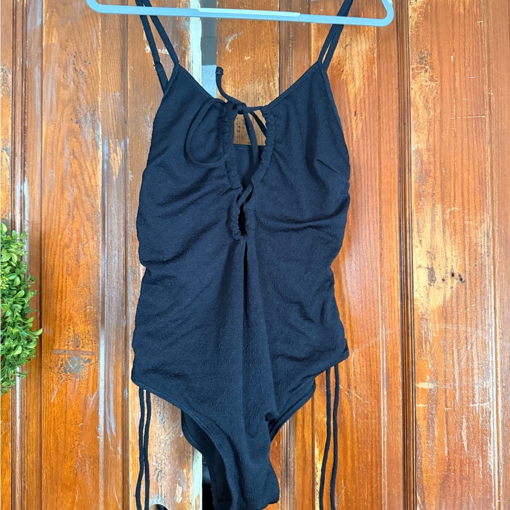 Black One-Piece Tie-Front Swimsuit